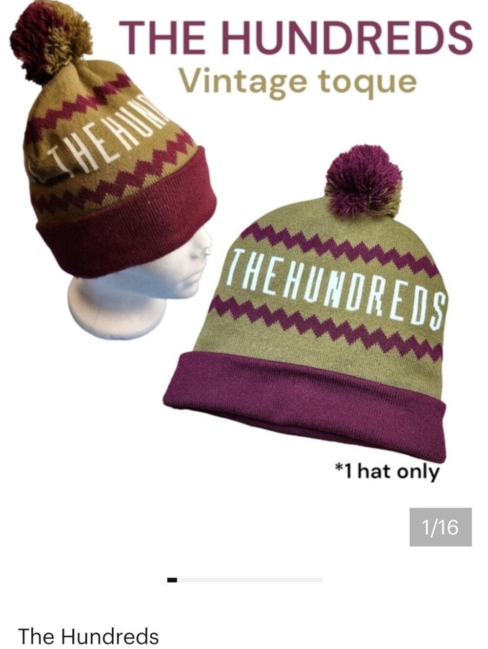 Vintage The Hundreds Ski toque Burgundy olive green Beanie Winter hat O/S